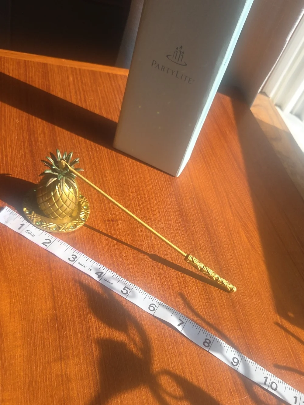 PartyLite Gold Pineapple Candle Snuffer With Jeweled Tray NIB
